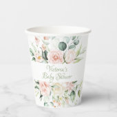 Roze Sage Gepersonaliseerd Elegant Bloemen Baby sh Papieren Bekers (Voorkant)