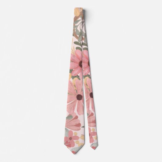 Roze Sage Green Floral laat Waterverf Patroon Stropdas (Voorkant)
