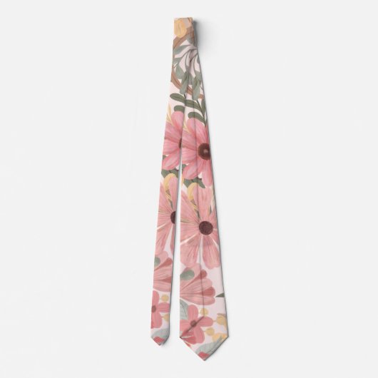 Roze Sage Green Floral laat Waterverf Patroon Stropdas (Achterkant)