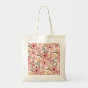 Roze Sage Green Floral laat Waterverf Patroon Tote Bag