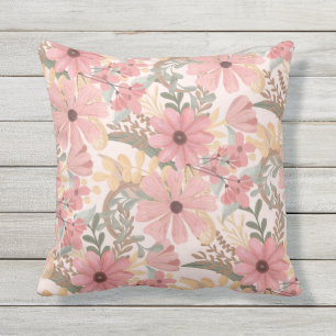 Roze Sage Green Floral laat Waterverf Pattern Buitenkussen