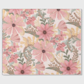 Roze Sage Green Floral laat Waterverf Pattern Cadeaupapier (Vlak)