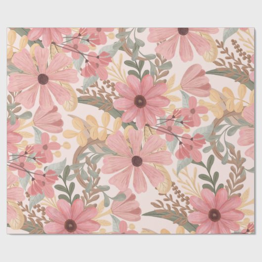 Roze Sage Green Floral laat Waterverf Pattern Cadeaupapier (Vlak)