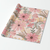 Roze Sage Green Floral laat Waterverf Pattern Cadeaupapier (Uitgerold)