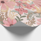Roze Sage Green Floral laat Waterverf Pattern Cadeaupapier (Hoek)
