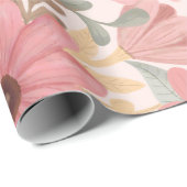 Roze Sage Green Floral laat Waterverf Pattern Cadeaupapier (Rol Hoek)