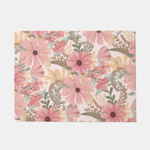 Roze Sage Green Floral laat Waterverf Pattern Deurmat