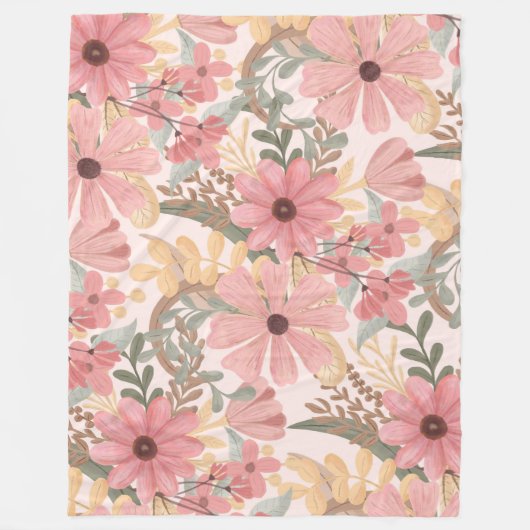 Roze Sage Green Floral laat Waterverf Pattern Fleece Deken (Voorkant)