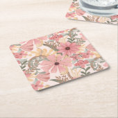 Roze Sage Green Floral laat Waterverf Pattern Kartonnen Onderzetters (Schuin)