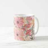 Roze Sage Green Floral laat Waterverf Pattern Koffiemok (Voorkant rechts)