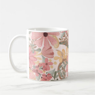 Roze Sage Green Floral laat Waterverf Pattern Koffiemok