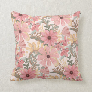 Roze Sage Green Floral laat Waterverf Pattern Kussen