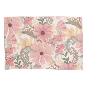 Roze Sage Green Floral laat Waterverf Pattern Kussensloop