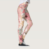 Roze Sage Green Floral laat Waterverf Pattern Leggings (Rechts)