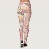 Roze Sage Green Floral laat Waterverf Pattern Leggings (Achterkant)