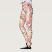 Roze Sage Green Floral laat Waterverf Pattern Leggings (Links)