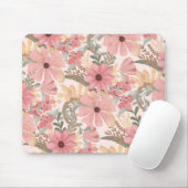 Roze Sage Green Floral laat Waterverf Pattern Muismat (Met muis)