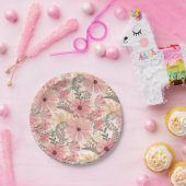 Roze Sage Green Floral laat Waterverf Pattern Papieren Bordje (Feest)