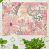 Roze Sage Green Floral laat Waterverf Pattern Theedoek (Gevouwen)
