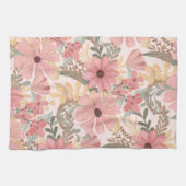 Roze Sage Green Floral laat Waterverf Pattern Theedoek (Horizontaal)