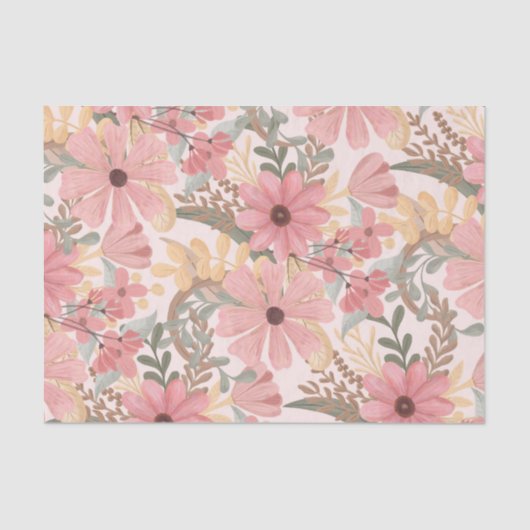 Roze Sage Green Floral laat Waterverf Pattern Tissuepapier (Voorkant)