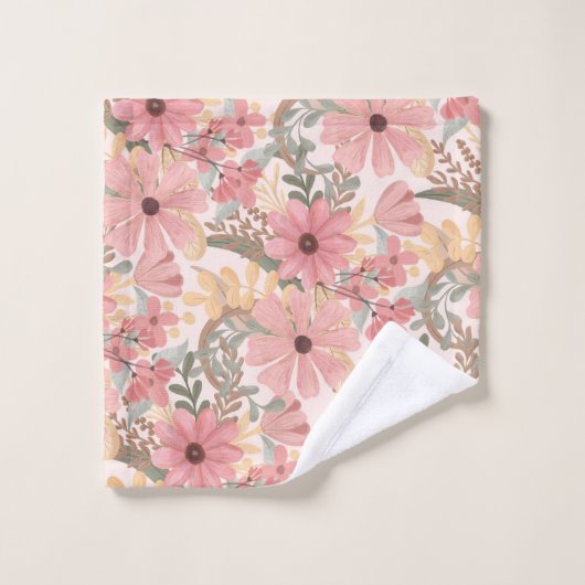 Roze Sage Green Floral laat Waterverf Pattern Washandje (Wasdoekje)