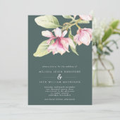 Roze & Sage Green Magnolia Weddenschap Kaart (Staand voorkant)