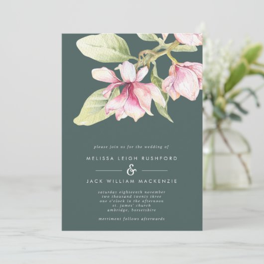 Roze & Sage Green Magnolia Weddenschap Kaart (Staand voorkant)