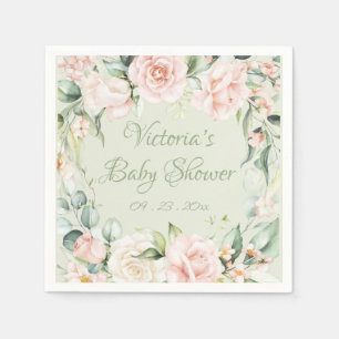 Roze Sage Groen Bloemen Gepersonaliseerd Baby show Servet