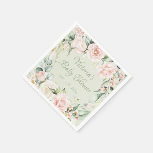 Roze Sage Groen Bloemen Gepersonaliseerd Baby show Servet (Hoek)