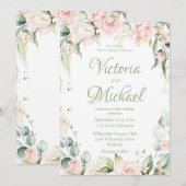 Roze Sage Groen Elegant Bloemen Bruiloft Kaart (Voorkant / Achterkant)