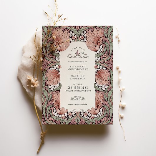 Roze Sage Groen Elegantie Pimpernel Bruiloft Kaart