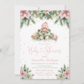 Roze Sage Groen Goud Poinsettia Meisje Kerstmis Kaart (Voorkant)