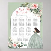 Roze Sage Groen Quinceañera Zitkaarten Teken Poster (Voorkant)