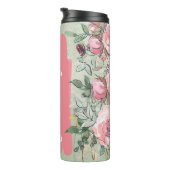 Roze Sage Groene Bloemen Naam toevoegen Aangepast  Thermosbeker (Geroteerd rechts)