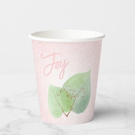 Roze Sage Groene Glitter Moderne Botanische Vreugd Papieren Bekers (Voorkant)