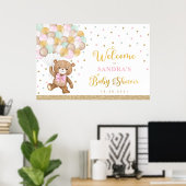 Roze Sage Groene Teddybeer Ballon Welkom Baby Poster (Thuiskantoor)