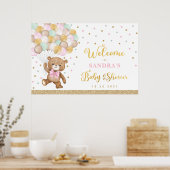 Roze Sage Groene Teddybeer Ballon Welkom Baby Poster (Keuken)