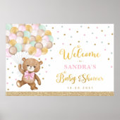 Roze Sage Groene Teddybeer Ballon Welkom Baby Poster (Voorkant)