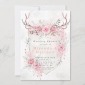 Roze Sage Peony Deer AntlerS Wedding Shower Invite (Voorkant)