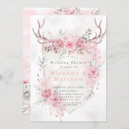Roze Sage Peony Deer AntlerS Wedding Shower Invite