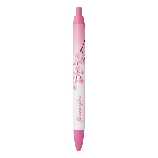Roze Sakura-afdeling met persoonlijke naam Zwarte Inkt Pen (Voorkant Verticaal)