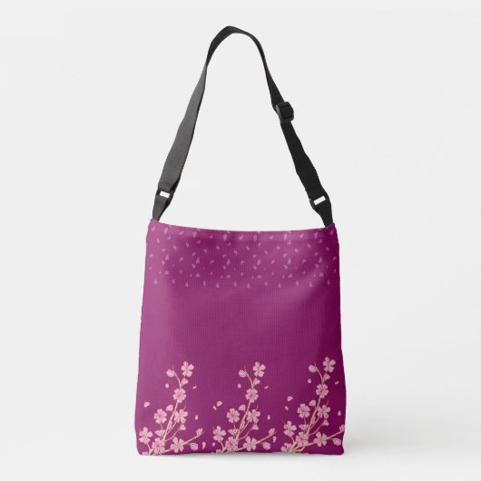 Roze Sakura bloem en bloemblaadjes Crossbody Tas (Achterkant)