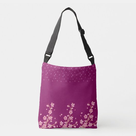 Roze Sakura bloem en bloemblaadjes Crossbody Tas (Voorkant)