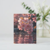 Roze sakura bloemen boven water | Serene Spring Na Briefkaart (Staand voorkant)
