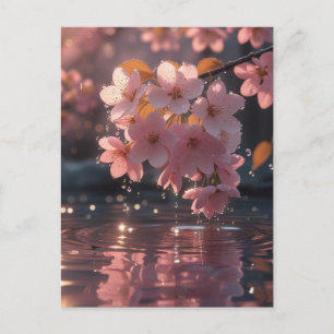 Roze sakura bloemen boven water   Serene Spring Na Briefkaart