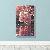 Roze sakura bloemen boven water | Serene Spring Na Canvas Afdruk (Insitu (Houten vloer))