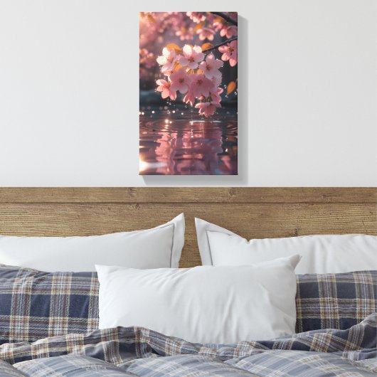Roze sakura bloemen boven water | Serene Spring Na Canvas Afdruk (Insitu (Slaapkamer))