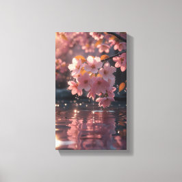 Roze sakura bloemen boven water | Serene Spring Na Canvas Afdruk