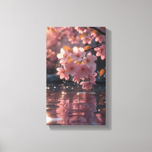 Roze sakura bloemen boven water | Serene Spring Na Canvas Afdruk (Voorkant)